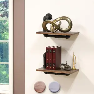 212 MAIN Dupliro Paired Industrial Weathered Wood & Black Metal Pipe Floating Shelves - Brown, Water-Proof Home Decor Wall Shelves, Floating Shelf