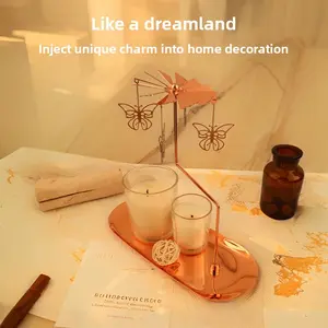 Carousel Candle Holder with Metal Tray - Rotating Heat-Activated Turntable, Stainless Steel Aromatherapy Candle Stand, Romantic Decor for Bedroom & Spa