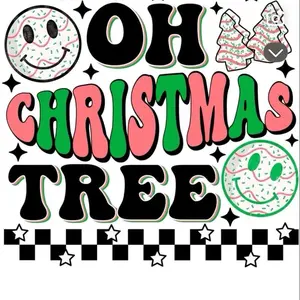 Christmas Tree Sublimation Print - Oh Christmas Tree Design with Donut and Checkerboard Patterns