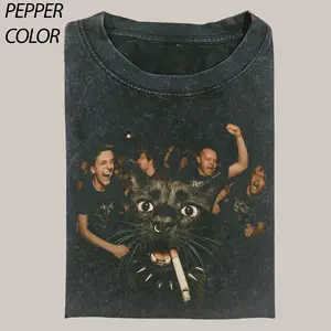 Meme Black Cat Smoking Retro Graphic Tee, Vintage Funny Cat Expression Graphic Tee, Cute Kitty Meme Unisex Retro Top,Fun Pet Humor Gifts Menswear Underwear