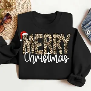 Christmas Sweatshirt, Merry Christmas Sweatshirt, Leopard Printed Christmas , Christmas Gift , Women Leopard Christmas