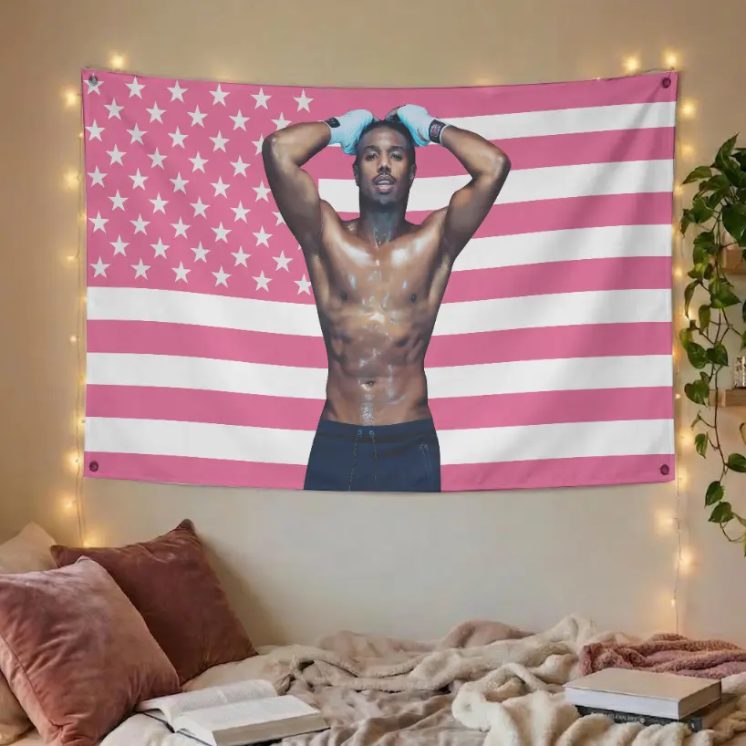 Michael B Jordan Flag Pink USA Style Aesthetic Wall Decor Poster Hot Room Decoration Gift Idea