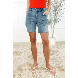 Judy Blue Mid Rise Bermuda Cutoff Denim Shorts 15288, Last pair size 1X, Stretchy Cotton Comfort Womenswear Bottom Summer