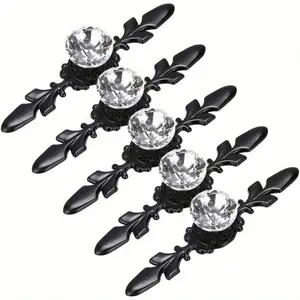 5 drawer locks and handle sets-decorative crystal glass diamond lock reel for cabinets and closet doors, including screws for kitchen, bathroom and office decoration.
