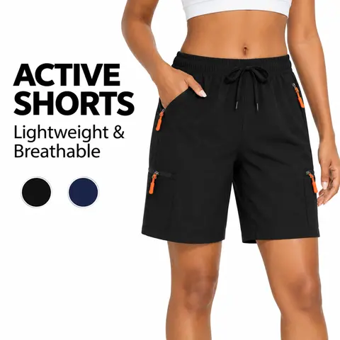 BAMIX Women's Instant-Dry Lightweight Moisture-Wicking Quick-Dry Sports Shorts - 10-in Inner Seam, Stretch Fabric, Multiple Pockets, Elastized Waist, Suitable for Hiking, Outdoor Activities, Instant-Dry Women's Sports Shorts
