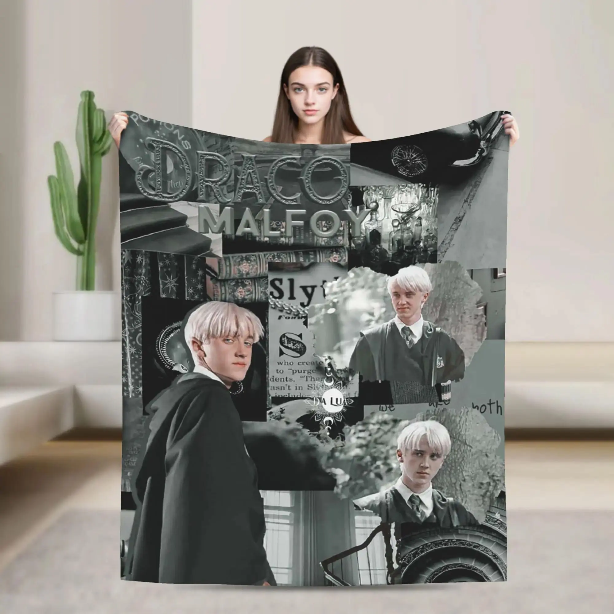 Draco Malfoy Wizard Theme Flannel Throw Blanket, Character Portrait in Brushed Fabric with a Soft Finish for Bedroom Beds and Lounge Sofas, Wizarding Fans, Character Collectors, Moody Fantasy Decor and Quiet Reading