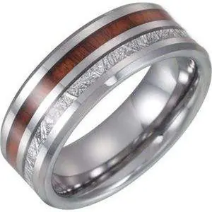 Tungsten Band with Imitation Meteorite & Wood Inlay Size 9