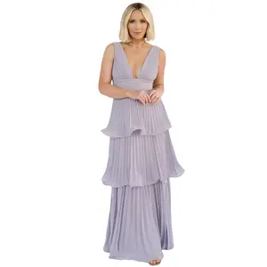 Saphira Tiered Pleated Maxi Dress | Lavender