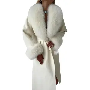 Women Retro Black Patchwork Coat Full Sleeve V-neck Lace Up Loose Long Overcoat