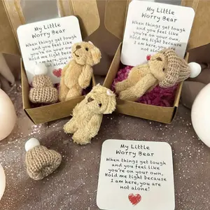 Mini Worry Bear Pocket Encouragement Hug Gift Set with Inspirational Card and Pocket Bear Bear Party, Party Gift Bag, Birthday Gift Toy Suitable for Weddings, Bridal Showers, Graduation Ceremonies, Valentine's Day Gift Box Set