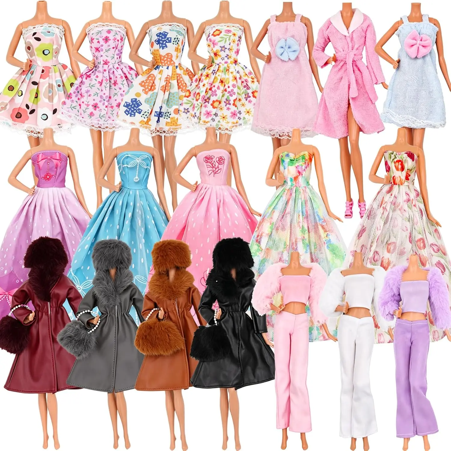 Fashion Doll Clothes Set for 11.5 Inch Dolls, Random Doll Outfits with Winter Coats, Princess Dresses, Floral Skirts & Pajama Styles, for...