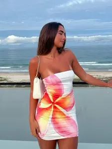 Women's Floral Print Tube Dress, Fashion Casual Strapless Sleeveless Short Dress for Holiday Vacation Daily Wear, Ladies Casual Dresses for Summer