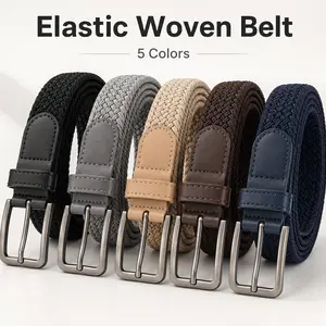 CKiruv Men’s Stretch Woven Elastic Canvas Belt with Alloy Pin Buckle, Casual Flexible Accessory for Jeans, Everyday Wear