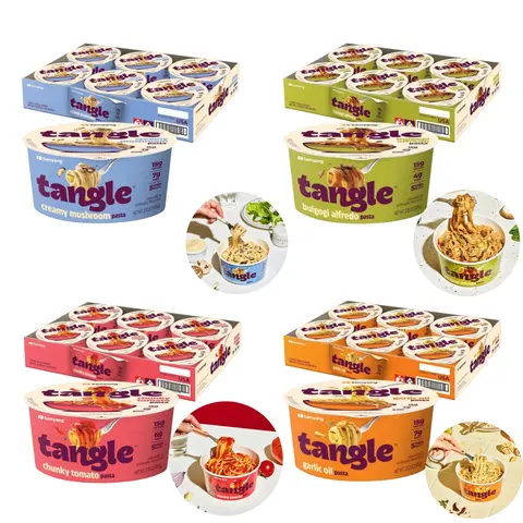 SAMYANG TANGLE Creamy Mushroom Pasta Bowl - 6 Pack of 3.7 oz Low-Calorie High Protein Instant Noodles - Bulgogi Alfredo, Garlic Oil, Chunky Tomato Flavors - Perfect for Quick Meals & Snacks Popular New Arrival
