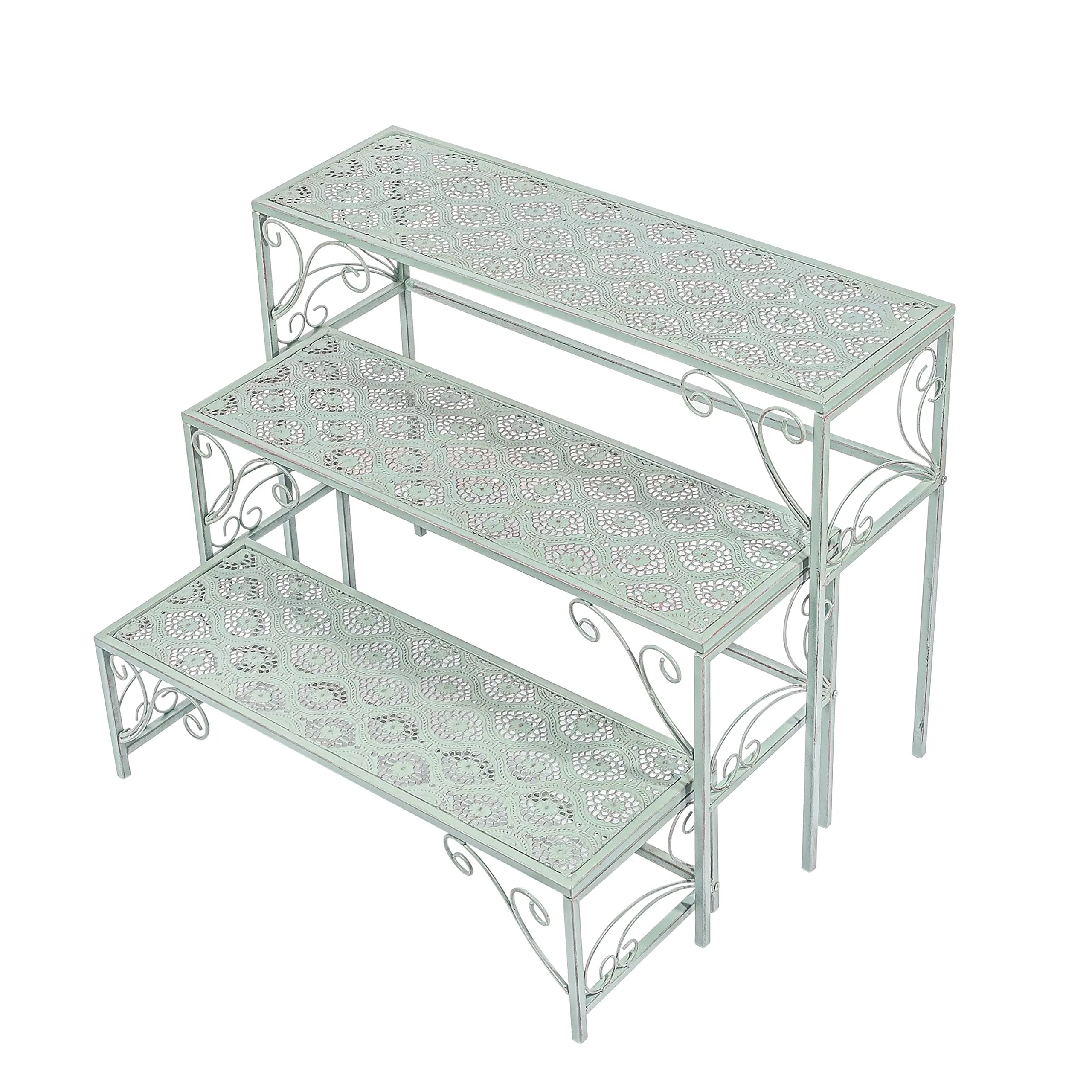 Sungmor Metal 3-Tier Foldable Ladder Plant Stand - No-Assembly 3-Levels Flower Pot Display Shelf, Indoor Garden & Balcony Storage Organizer