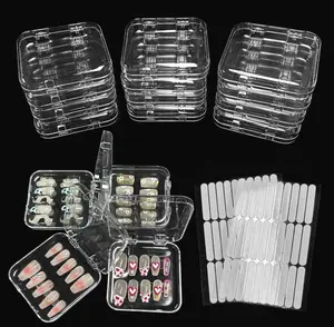 12pcs Press on Nail Storage Box with 60 Pcs Adhesive Double Sided Tape Acrylic Nail Display Box Artificial False Nail Box Organizer Fake Nail Case Transparent Nail Packaging Boxes for Nail Salon