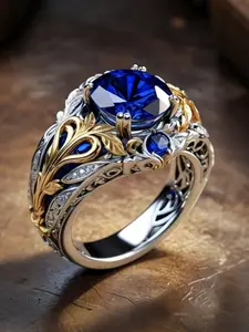 Vintage Inlaid Artificial Sapphire Ring, Elegant Simple Design, Perfect for Daily Wear, Unique Gift Idea, Stylish Finger Jewelry, Statement Ring