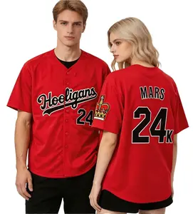 24K Mars Red And White Hooligans Hip Hop Rap Unisex Baseball Jersey Embroide Couple Set Shirt Concert Baseball Top
