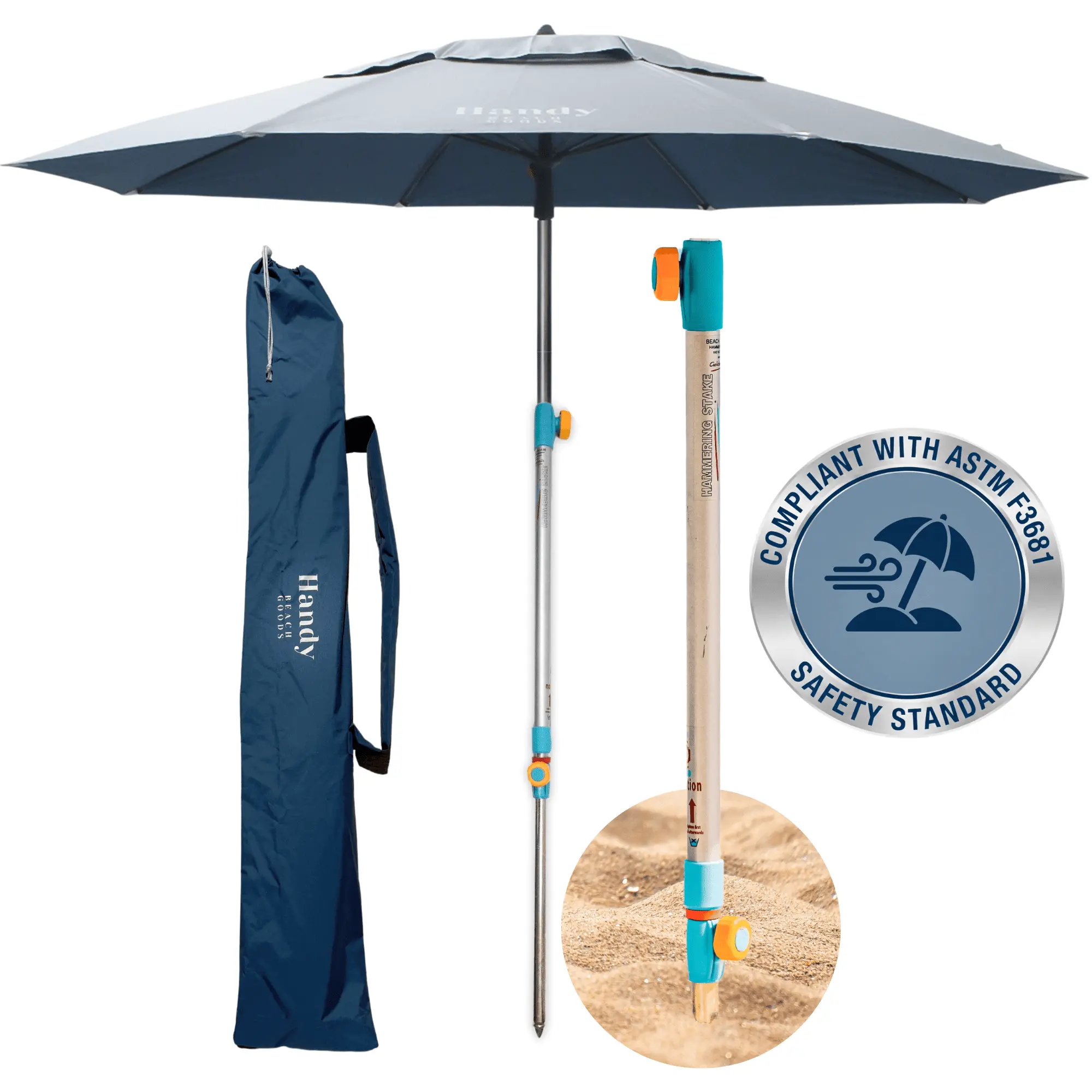 7-ft Canopy Coastal Patio Umbrella, 2026 Upgraded Ultimate Wind-Resistant Model with 10-Second Hammer-In Deep-Set Sand Anchor, Beach-Ready for Cooler and Safer Outdoor Use, 7-Foot Canopy, Dual-Action Technology
