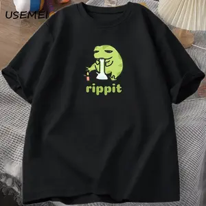 Men's Rippit Stoner Frog Meme T-Shirt - Stylish Round-Neck Short-Sleeve Casual Streetwear Top with Plants Print, Versatile for Chill Aesthetic Outfits, Pairable with Jeans, Tshirt