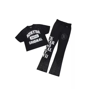 Borya Black Rhinestone T-Shirt/Baggy Stacked Track Set