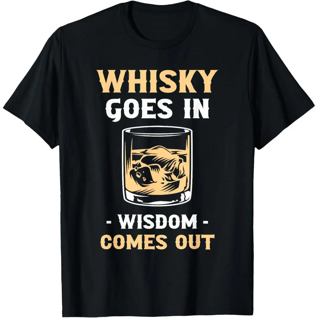 Men's Cotton Stretchy Shortsleeve Sports Top - Menswear, Classic Casual Fabric, "Whisky Goes In Wisdom Comes Out" Graphic for Day Wear