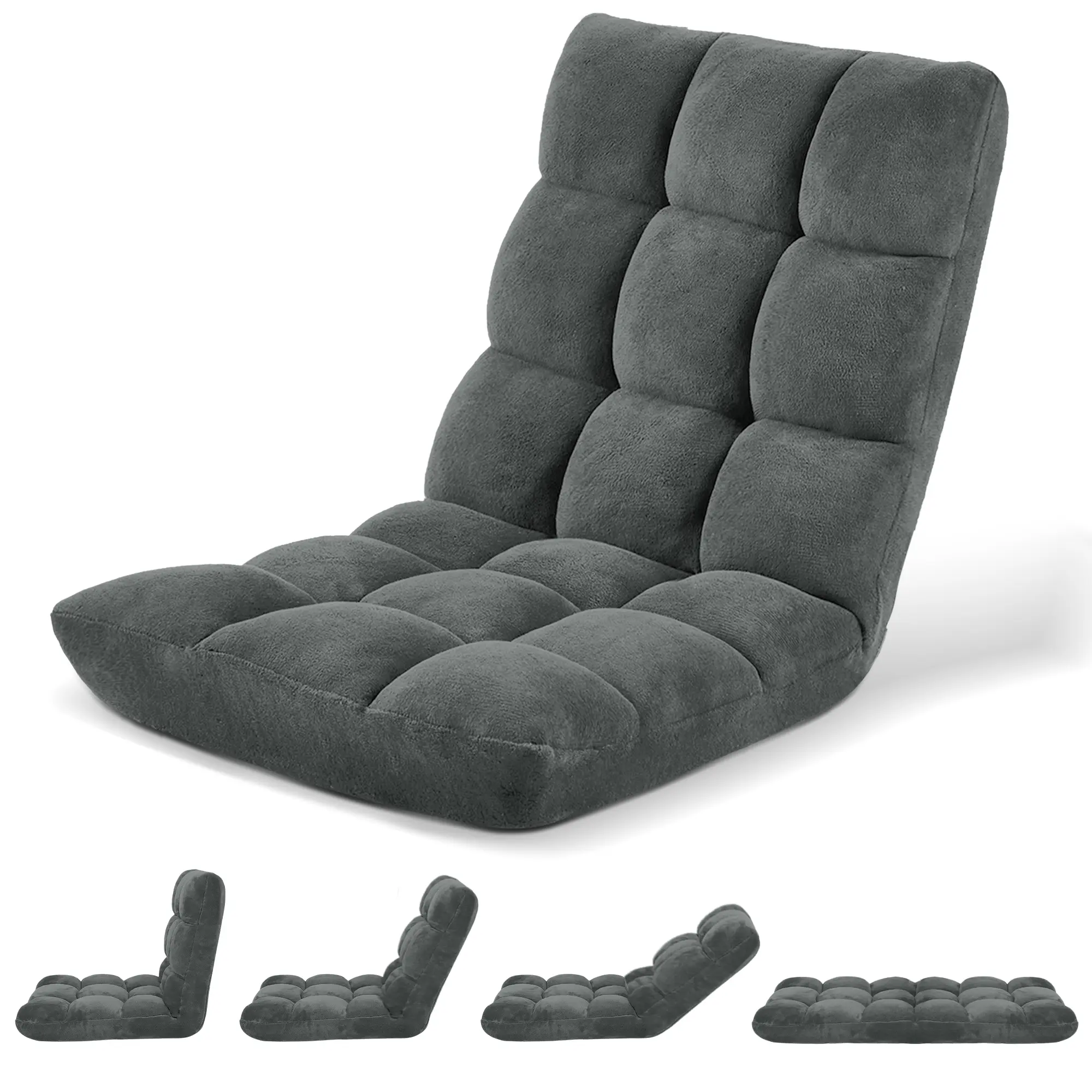 MURAGO Floor Chair with Back Support, 14 Adjustable Position, Dark Grey Cushions for Relaxation and Home Use