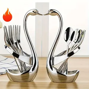 Elegant Swan-Shaped Stainless Steel Cutlery Set, Includes Fork and Spoon - Suitable for Dining, Takeout, and Party Supplies