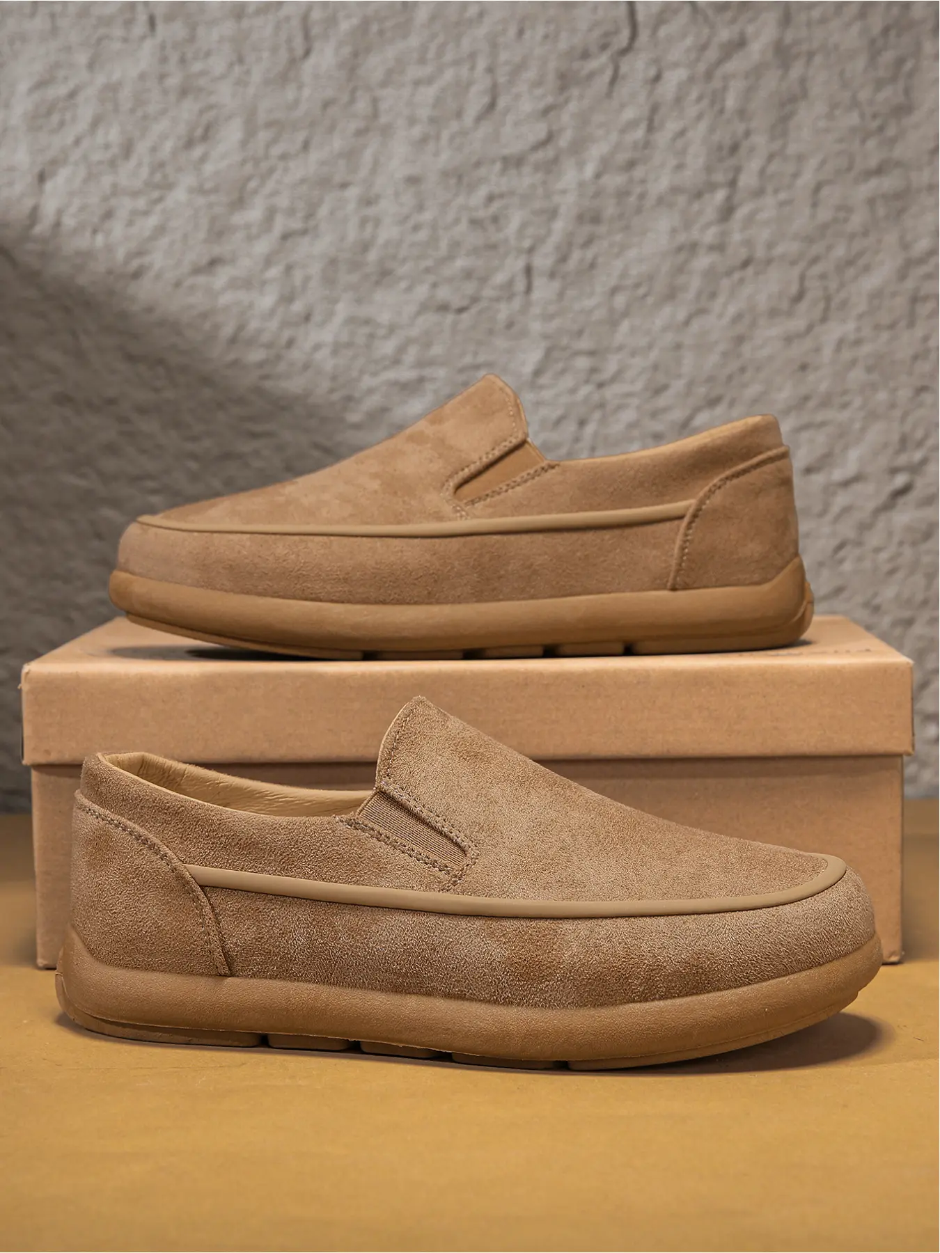 Men's Vintage Suede Slip-On Loafers, Comfortable Thick Sole Non-Slip Casual Shoes for Driving, Walking & Daily Commute, Footwear