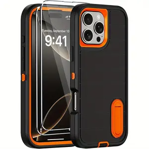 Shockproof Phone Case with 2 Screen Protectors, 1 Count Shockproof Drop Protective Phone Cover with Built-in Invisible Kickstand for Apple, Electronics Accessories