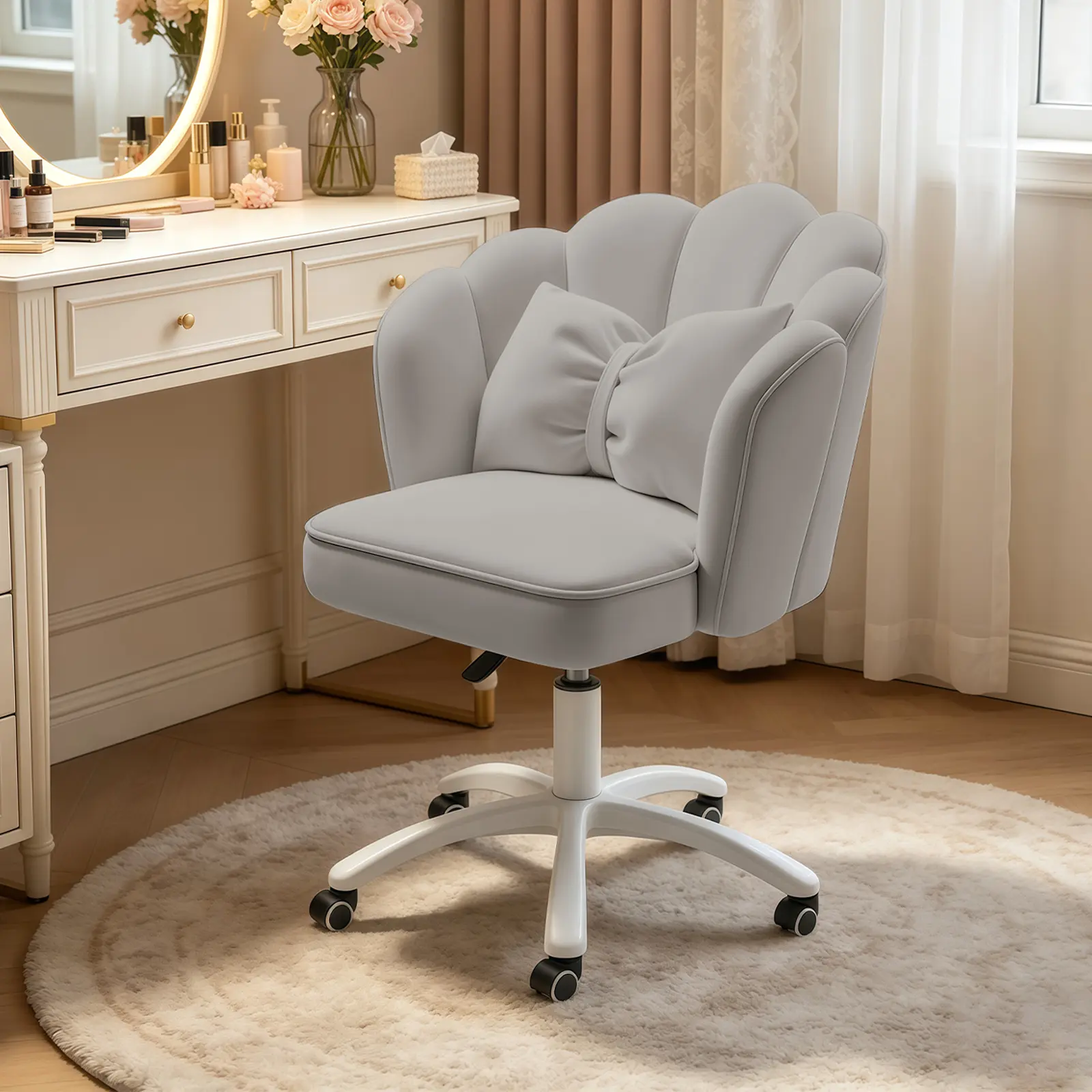 【Summer sale】Makeup Chairs Vanity Chair Office Chair Cute Petal Desk Chair, Modern Fabric Home Butterfly Chairs Height Adjustable Chair  Computer Chair