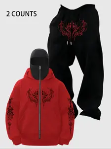 Motorcycle Riding Warm Jacket Street Style Set, Hooded Sweatshirt & Pants Two-Piece, Casual Sportswear, Breathable Fabric, Best Performance, Streetwear Tracksuit Set