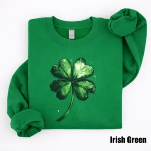 Retro shamrock sweatshirt for women, cute St. Patrick’s Day sweatshirt, lucky four-leaf clover Sweatshirt, festive Irish style tee - LORA ATCHER