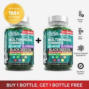 Clean Nutra BOGO | Sea Moss, Elderberry, Black Seed Oil, Ashwagandha, Burdock Root, Chlorella & Manuka Honey for Women & Men Multimineral Gummies – MultiMineral 102