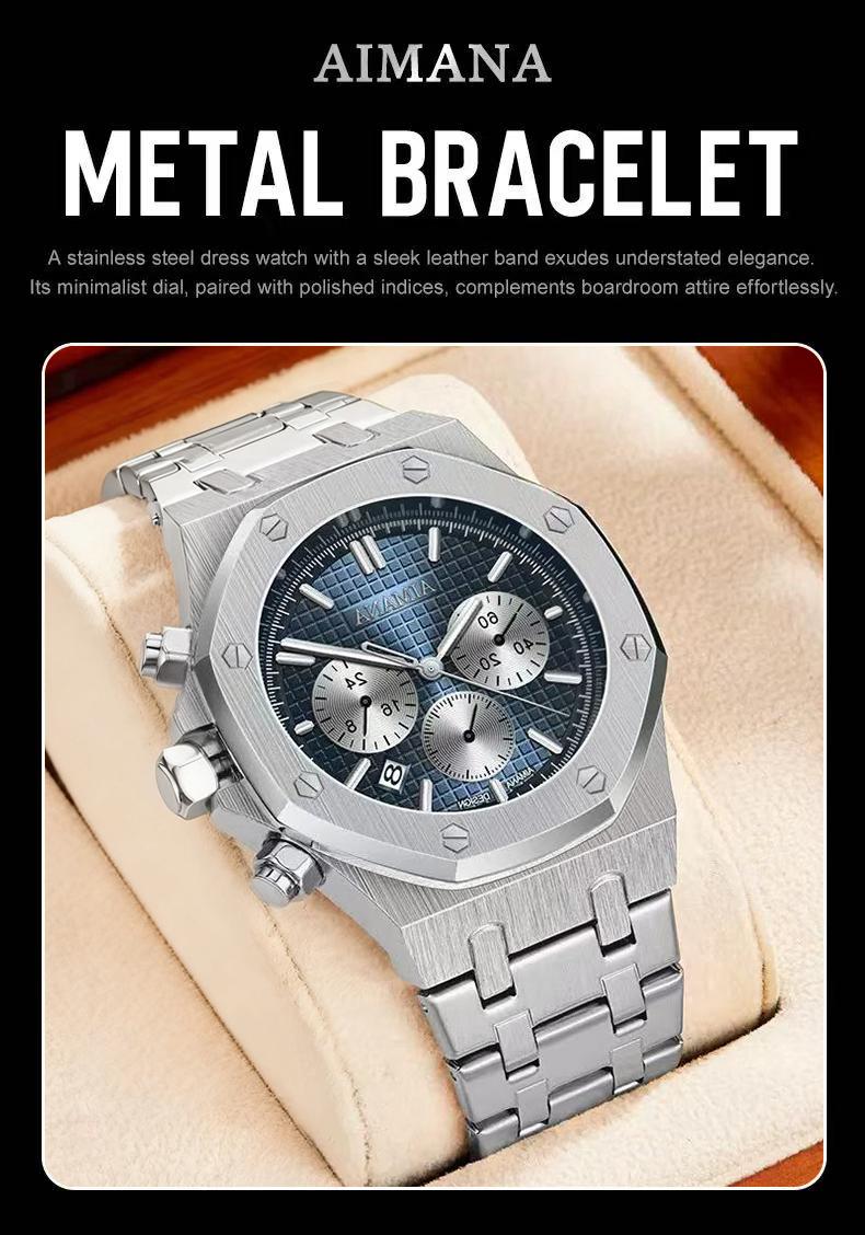 Men’s Stainless Steel Chronograph Watch – Square stainless steel case, luminous dial, water- and scratch-resistant, with three sub-dials and control buttons. A perfect gift for men(Randomly give away an elegant,and stylish women's watch)
