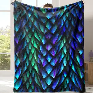Dragon Scale Pattern Blanket, Soft Comfortable Flannel Throw Blanket, Warm Nap Blanket for Home Office Travel Camping, Gift for Friend & Family
