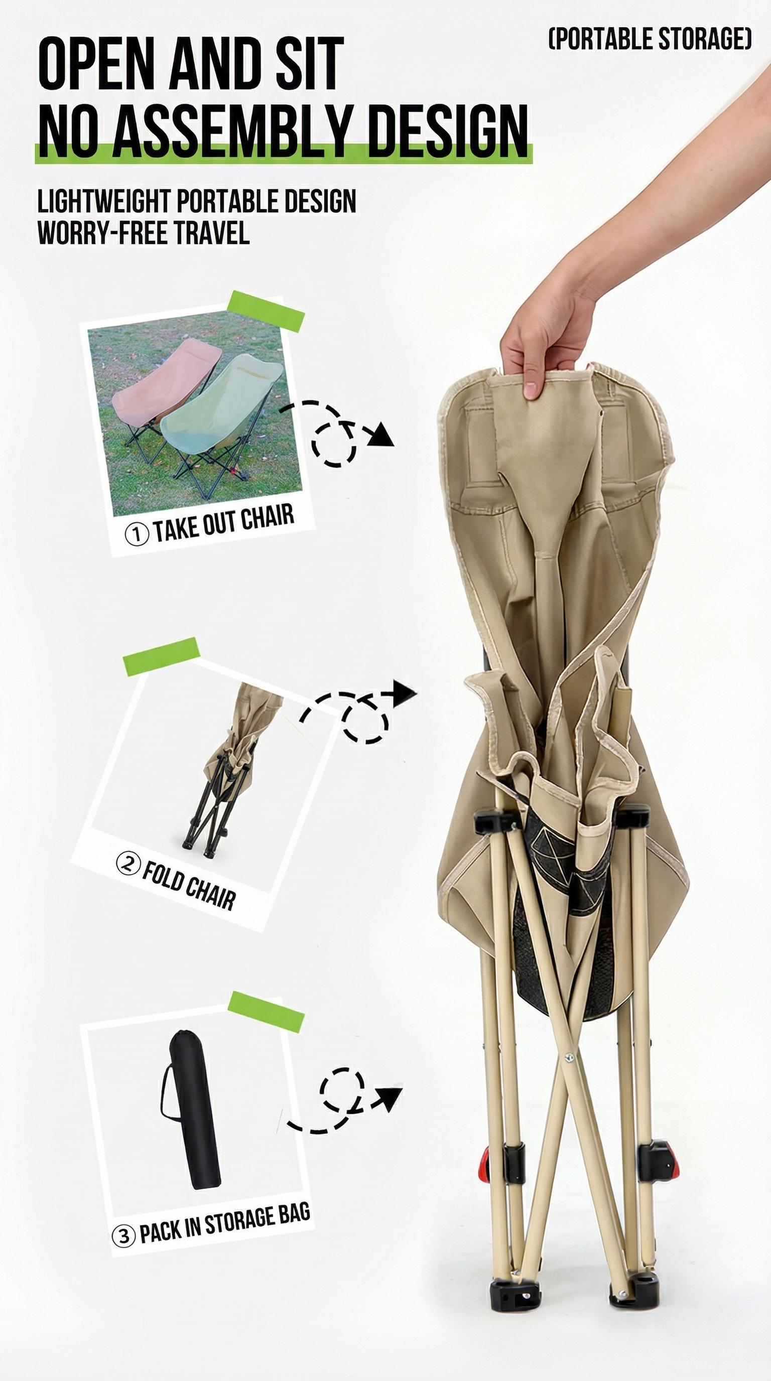 Portable Folding Moon Chair with Footrest – Thick Padded Adjustable Recliner, 4-Level Lounge Chair for Camping & Home