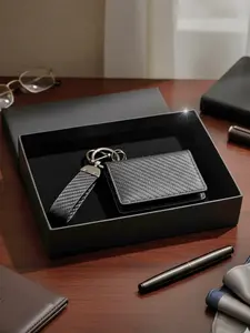 Men's Simple Wallet and Keychain Gift Box Set, Zero Wallet, Credit Card Case, ID Driver License Gift, Thanksgiving Christmas Birthday, Wallet Card Holder, Business Minimalist Wallet