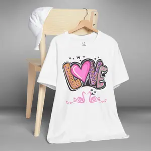 Love Swan Tee, Romantic Bird Clothing Valentine's Day Gift, Minimalist Love T-Shirt, Animal Lover Top Shortsleeve Breathable Casual Wear Cotton Fit