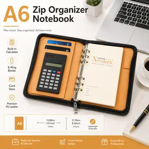 Calculator Budget Binder with Zipper Envelopes, Cash Envelopes for Budgeting, with calculator, card slots, pen holder, A6 PU Leather Budget Planner, Notebook Planner, Money Organizer for Cash Saving Budget System Wallet, great for home, office, travel