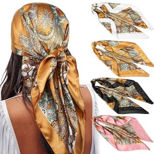 4PCS/Set 35'' Printed Square Head Scarf Neck Scarves for Women Silk Like Hair Kerchief Bandanas Neck Scarf Sleeping Head Wraps Hair Band Headscarf Female Hair Accessories,summerwins