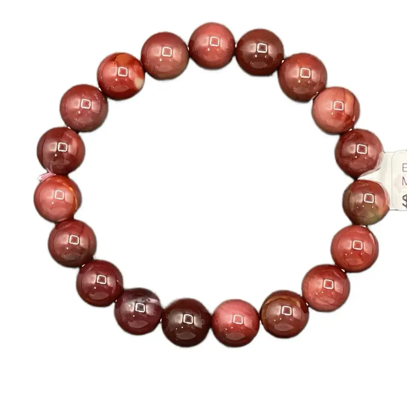 Natural Mookaite Jasper Crystal Round Beaded Stretch Bracelet Hand Crafted Beautiful Red Gemstone Jewelry