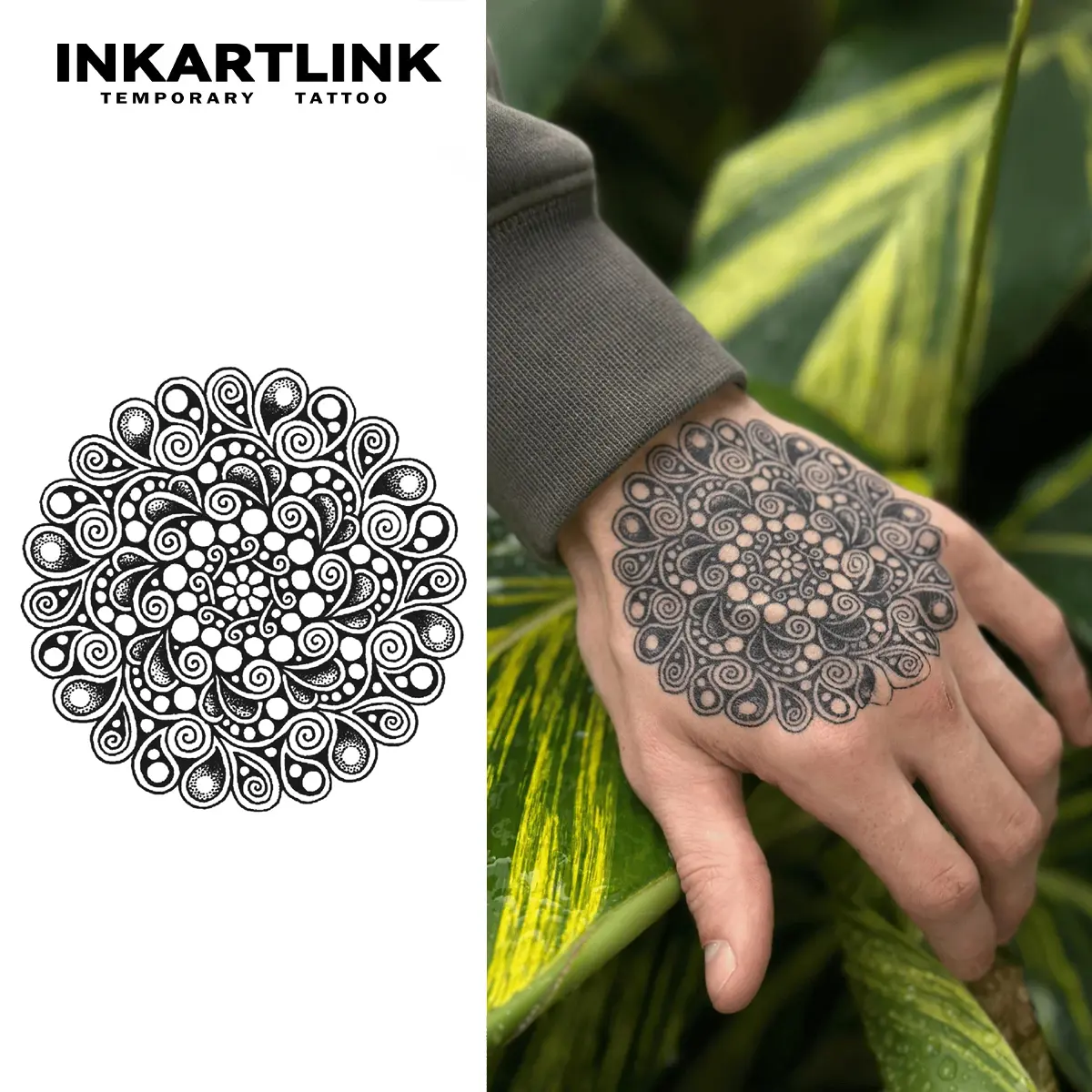 INKARTLINK Tattoo Tech, 2 Sheets Semi-Permanent Temporary Tattoos ,Mandala Blossom,Adult Art Design,Lasts 1-2 Weeks, Waterproof, Realistic Look, No Adhesive, No Reflection,For Man And Woman,Ideal for Swimming, Party