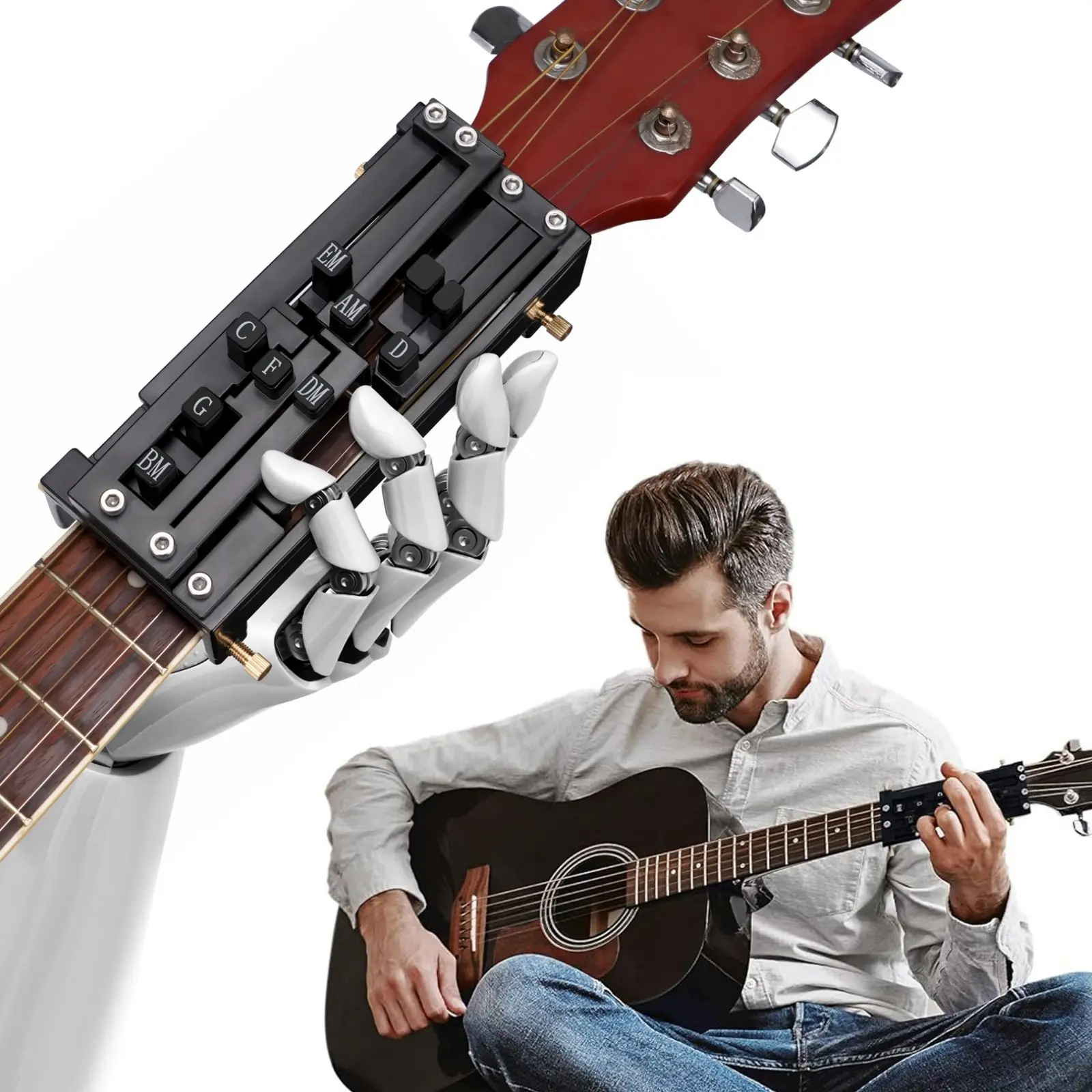 Pogolab Guitar Chord Presser - Ultimate Guitar Chord Trainer & Learning Tool | Guitar Fingertip Protector for Beginners | Universal Fit for 36/41 Inch Acoustic Guitars,Guitar Made Easy - Chord Presser for Tender Fingers