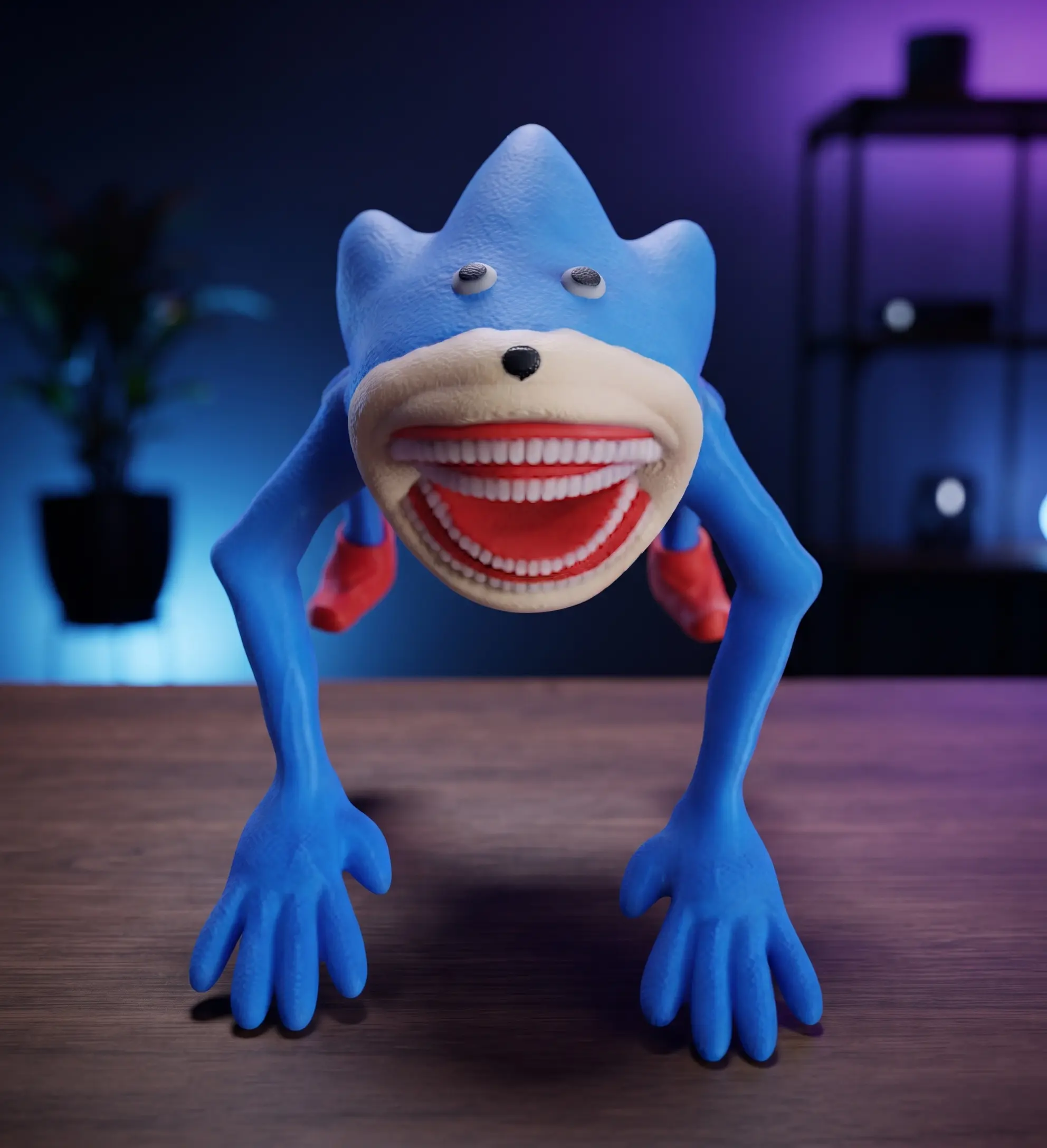 Shin Blue Monster Large long Fidget toy glow in the dark