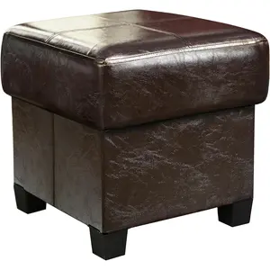 Storage Ottoman Cube Folding Footstool PU Leather Bench with , Ottoman with Storage for Living Room, Bedroom, Brown