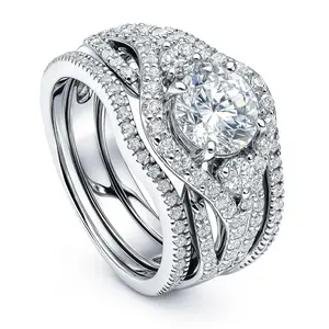 BERRICLE Sterling Silver 3-Stone Wishbone Engagement Rings Statement Stackable Band for Women, 1.25 Carat Round Cut Cubic Zirconia CZ Ring Set