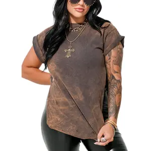 PEBBY BASICS DESTRUCTED ESPRESSO SIDE SLIT TEE