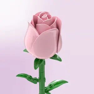 Pink Rose 2‑Pack Bouquet Building Set, Rose in Bud Flower Kit for Women & Adults, Home Bedroom Vanity Decor, Lovely Gift for Her