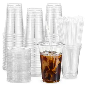 12oz Plastic Cup with Lid & Straw, Transparent Reusable Ice Coffee Mug, Durable BPA-Free Drinkware for Cold Beverages, Plastic Clear Cups